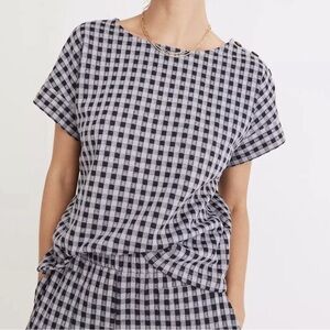 Madewell Gingham Seersucker Button Shoulder Short Sleeve Top Medium ND823